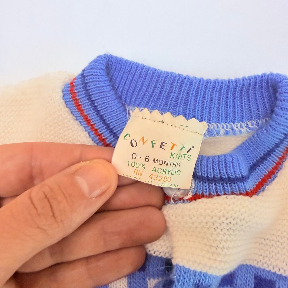 Vintage 80s Confetti Knits Knit Striped Cardigan & Matching Hat Set Sz 0-6 mo - Picture 5 of 9